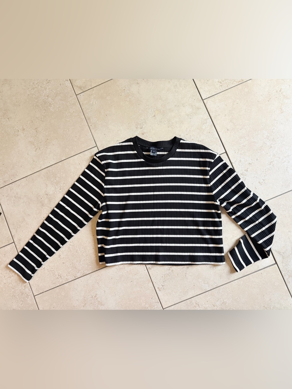 French Connection Black & White Striped Crewneck Sweater